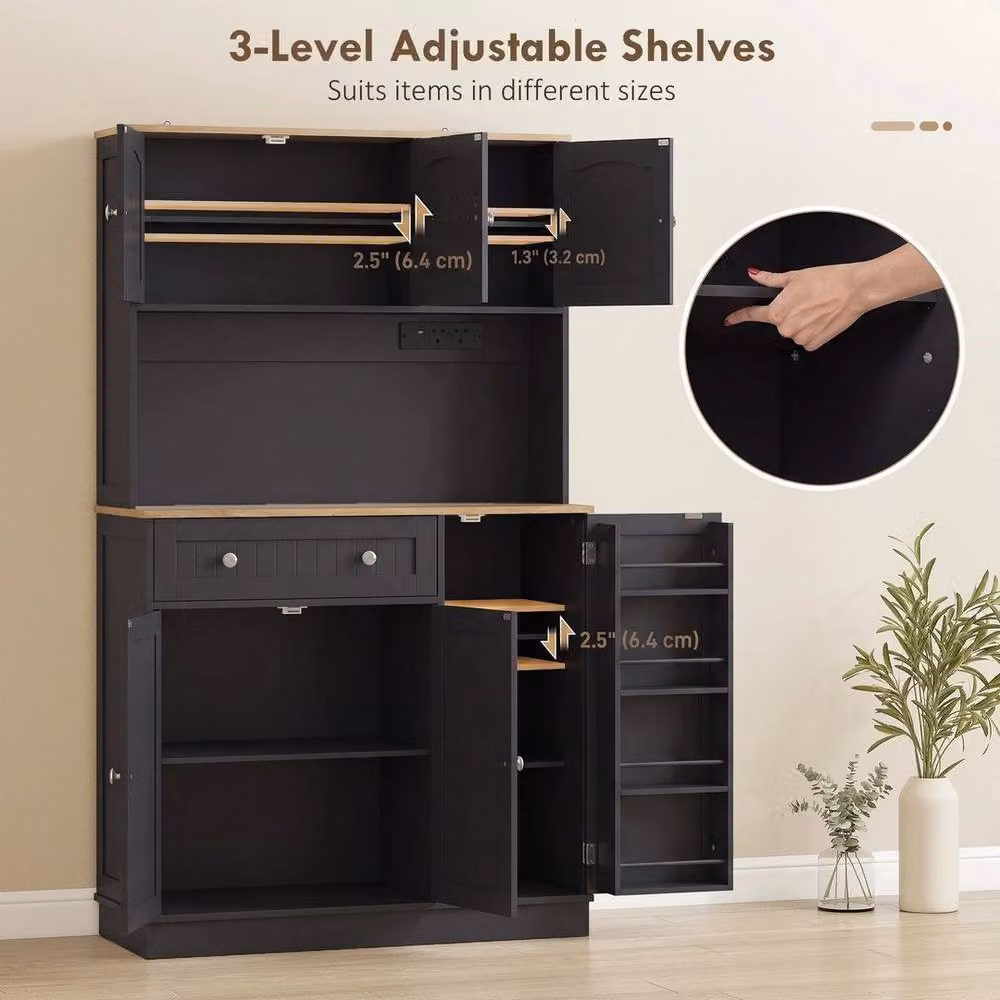 FORGEVIO Black Pantry Storage Cabinet with Adjustable Shelves and Hinged Doors, W: 100 cm, D: 40 cm, H: 173 cm – 3