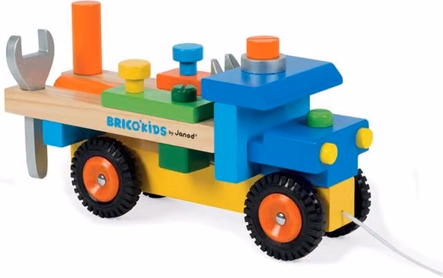 Little Helper 3-in-1 Multicolour Wooden Montessori Pull Along Toy Truck and Stacking Workbench Tools