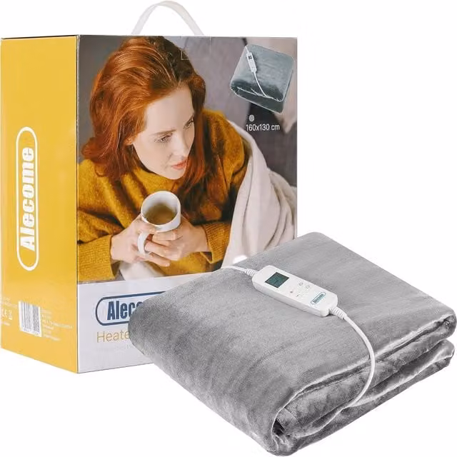 Alecome Women's Electric Heated Fleece Throw Blanket in Silver with Remote Control and Timer – 1