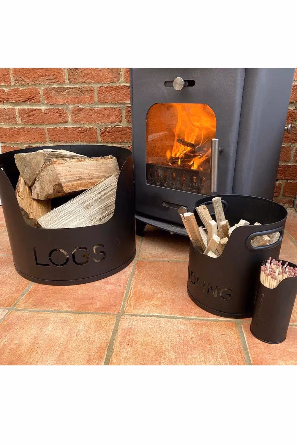 Valiant 3-Piece Freestanding Metal Fireside Storage Set in Black – 2