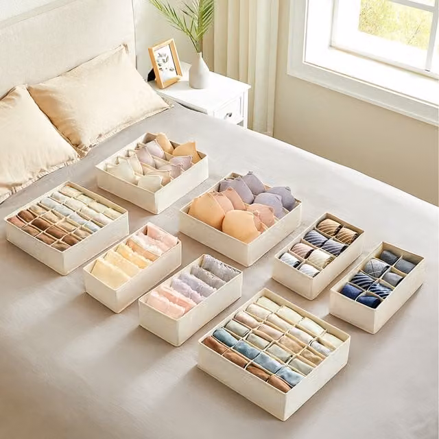 SONGMICS Set of 8 Foldable Fabric Underwear Drawer Organisers and Dividers, Brown