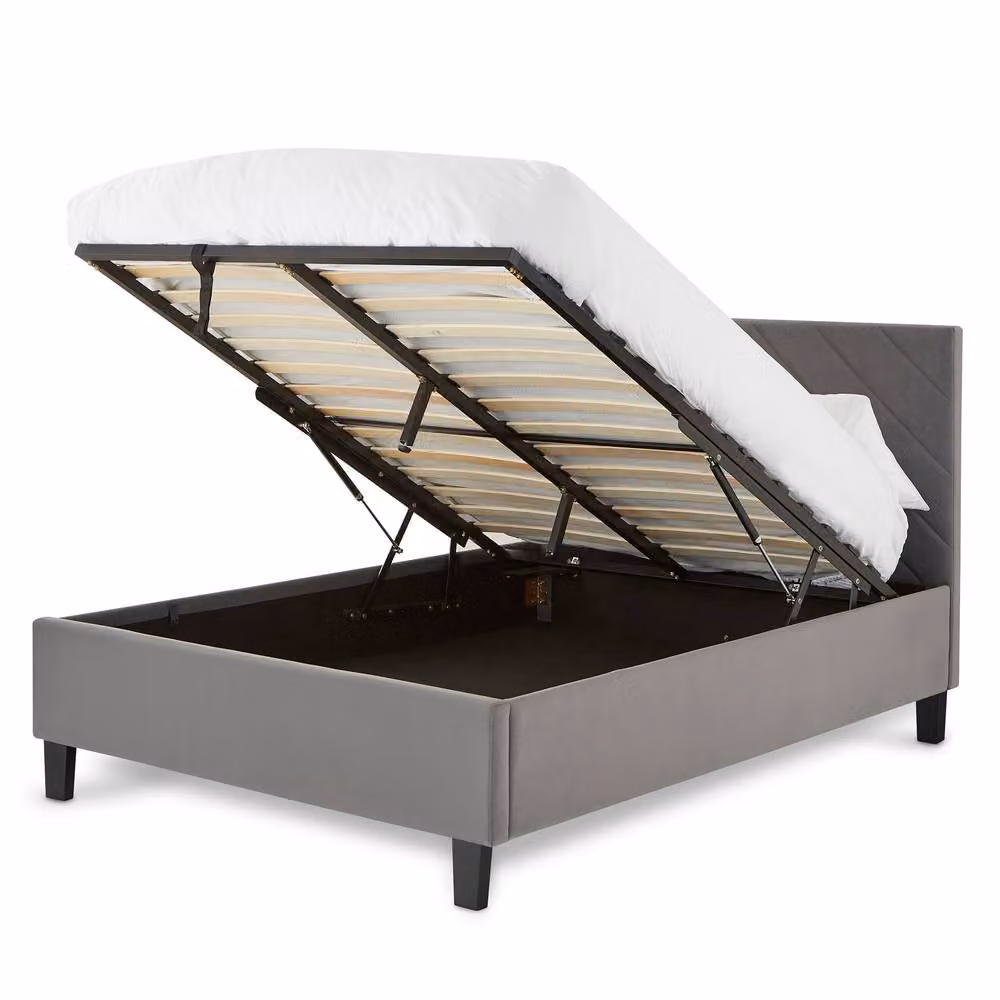 GFW Thea Grey Velvet Upholstered Ottoman Bed with Lift Up Base, W/D/H: 140 x 200 x 113 cm – 2
