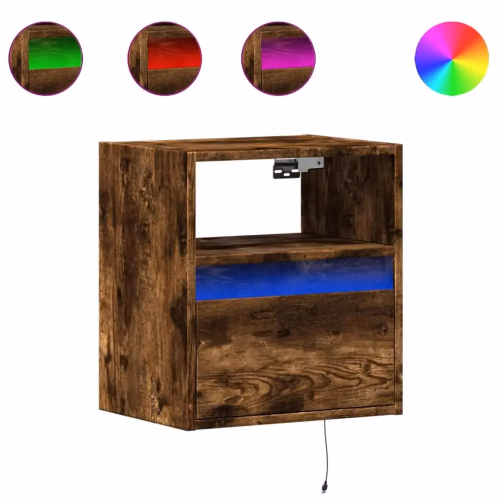 Berkfield Home Wall Mounted TV Cabinet with LED Lighting in Smoked Oak Brown, W/D/H: 41 x 31 x 45 cm – 2