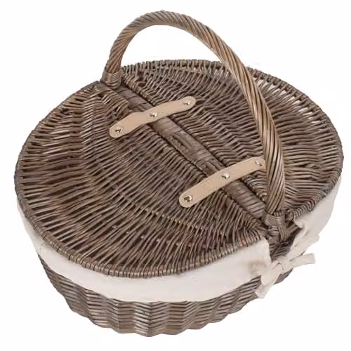 Red Hamper Open Weave Picnic Basket in Brown and White with Handles – 2