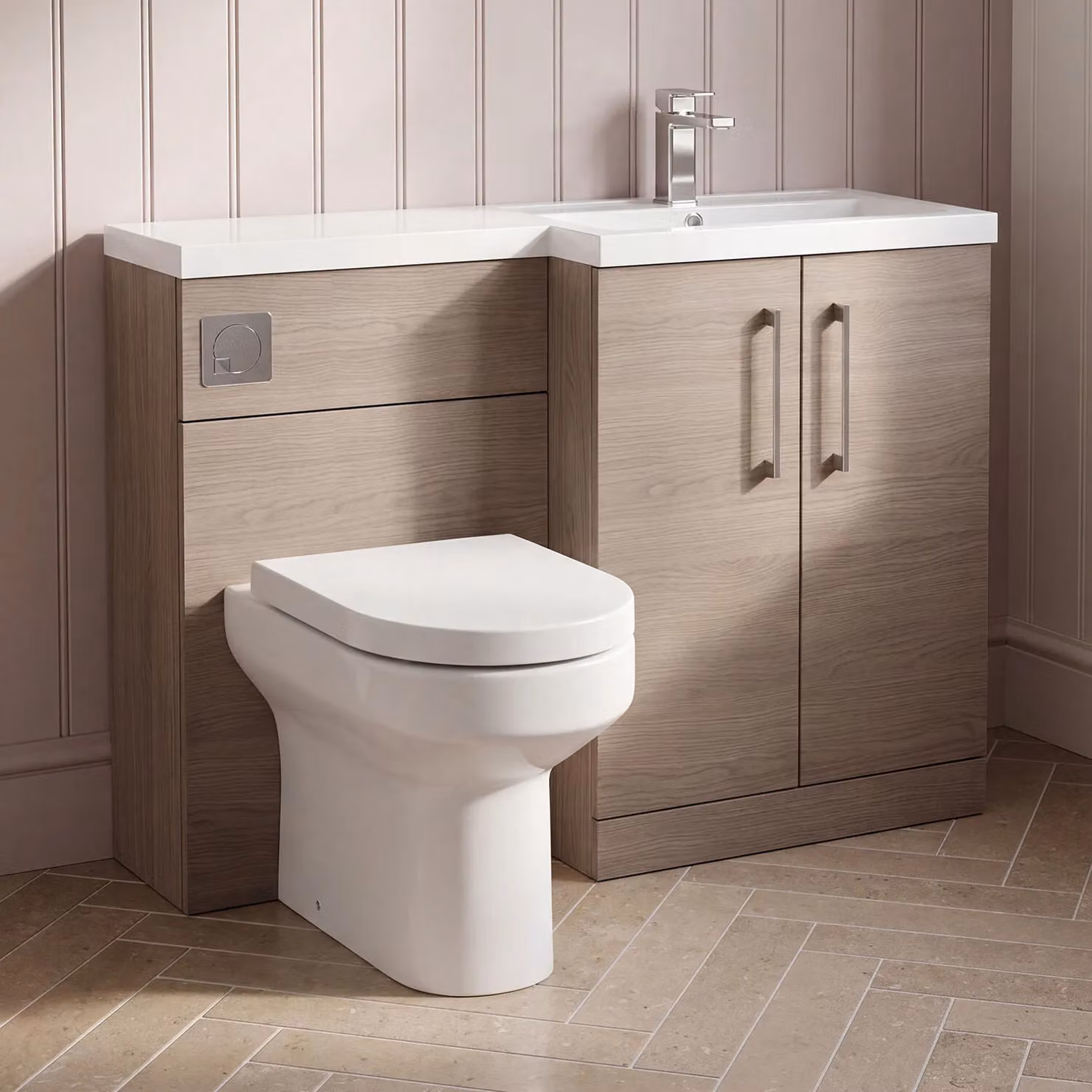 Balterley Solace Oak Floor Standing Vanity, WC Unit, Pan, Seat and Cistern in Brown – 3