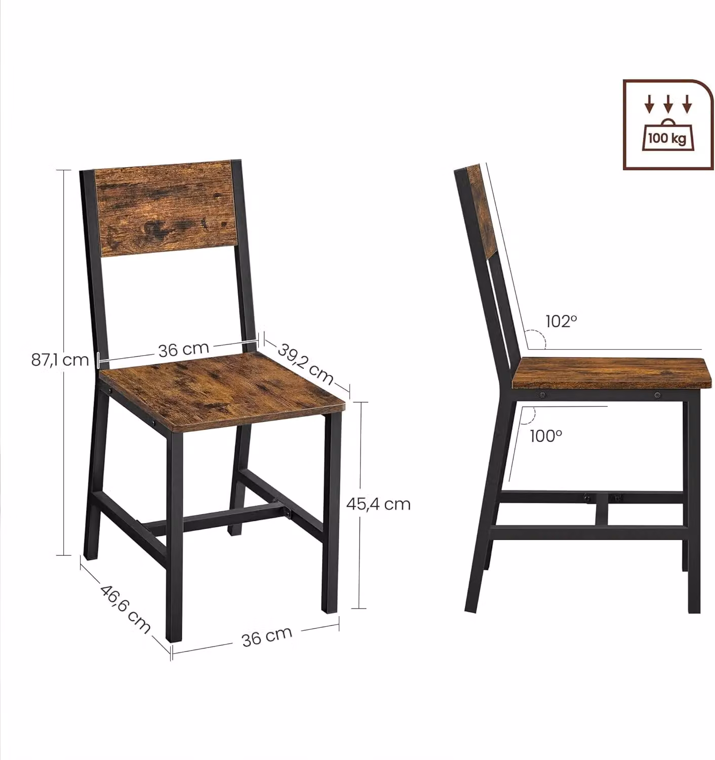 VASAGLE Industrial Set of 2 Dining Chairs with Steel and Wood Frame in Brown – 2