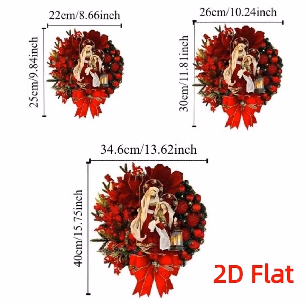 FLAVORA Red Christmas Wreath Hanging Artificial Floral Garland, W/D/H: 100 x 15 x 15 cm – 2