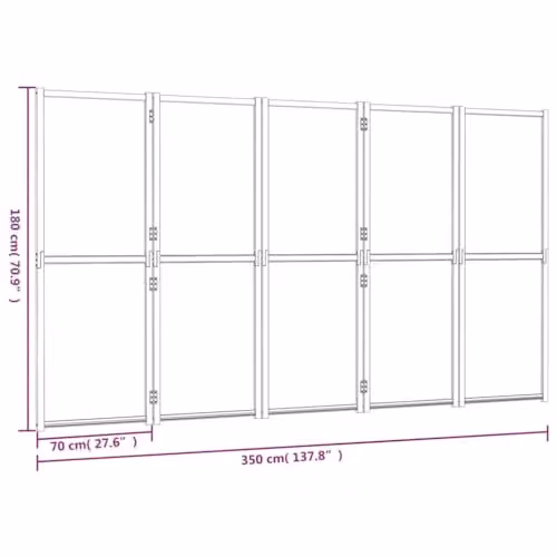 vidaXL 5-Panel Acacia Wood Room Divider, Black, H 180 cm x W 350 cm – 3