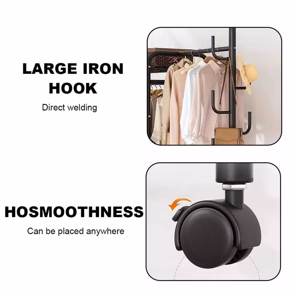 EONLION HD Double Clothes Rail and Shoe Display in Matt Black, W/D/H: 165 x 37 x 37 cm – 2