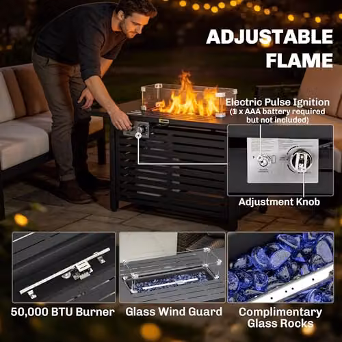 Outsunny Black Propane Gas Fire Pit Table with Rain Cover, W/D/H: 157.5 x 142.2 x 142.2 cm – 4