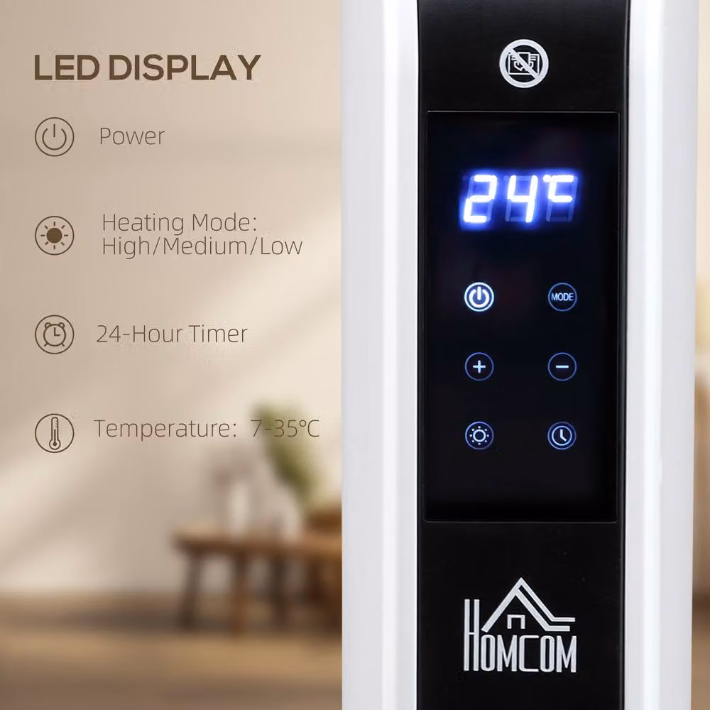 HOMCOM Portable White Convector Heater with 24H Timer and Adjustable Thermostat – 4