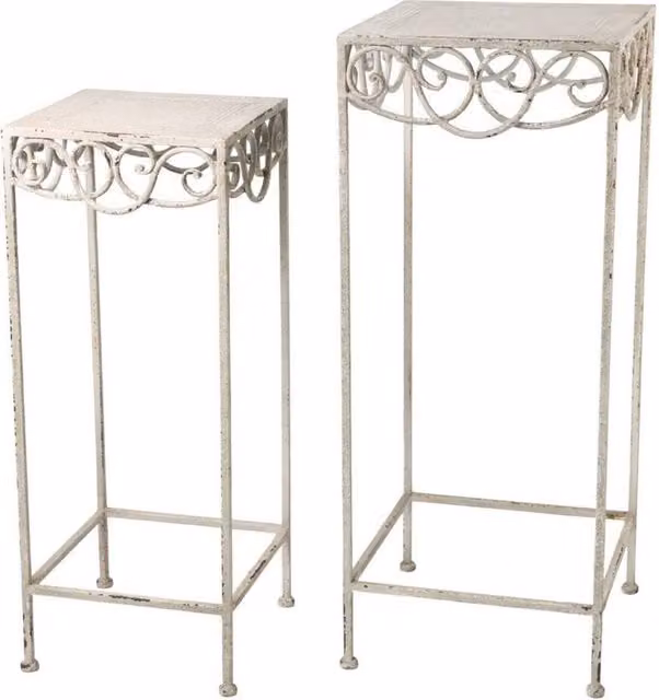 Minster Stylish Living Ltd Set of 2 Shabby Chic Metal Plant Stands, Beige, W/D/H: 27 x 27 x 66 cm – 1