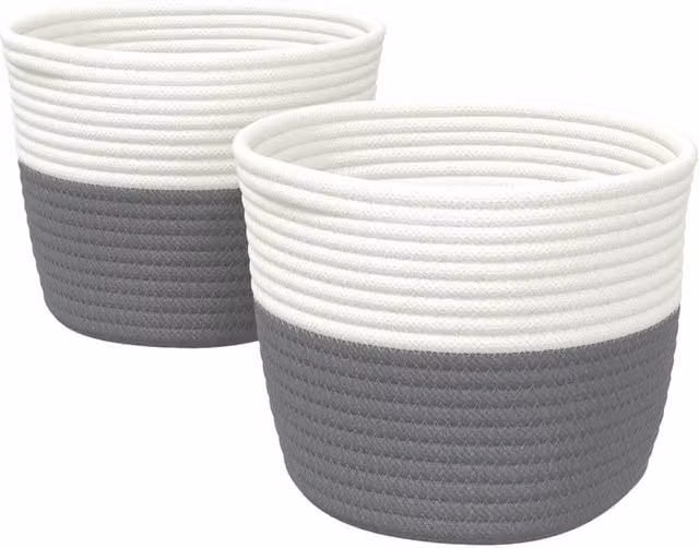 Berkfield Home Open Weave Cotton Storage Baskets, 2 Pack, Grey and White, W: 24 cm, H: 18 cm – 1