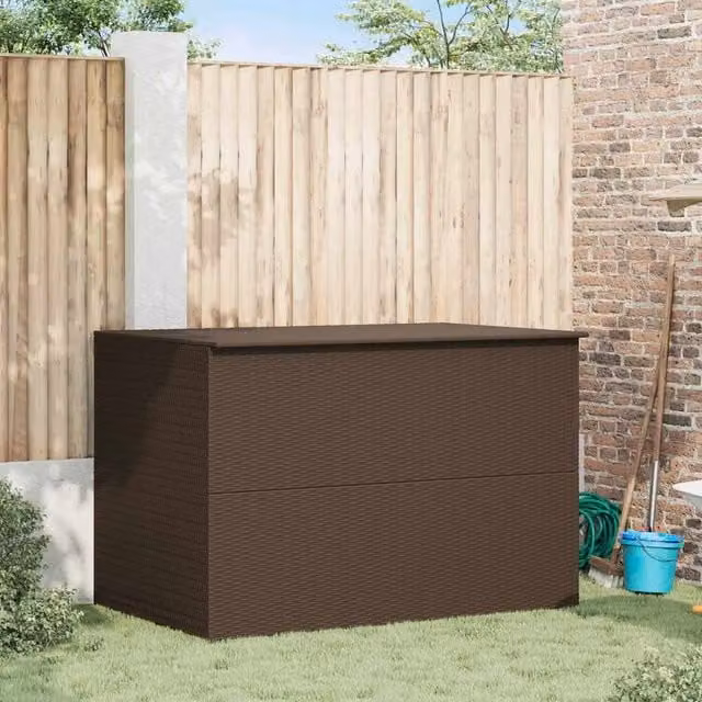 Berkfield Home Brown Poly Rattan Garden Storage Box W/D/H: 150 x 100 x 100 cm