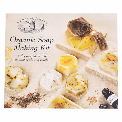 House of Crafts Multicoloured Soap Making Kit with Organic Soap Compound, Essential Oils, Seeds and Petals