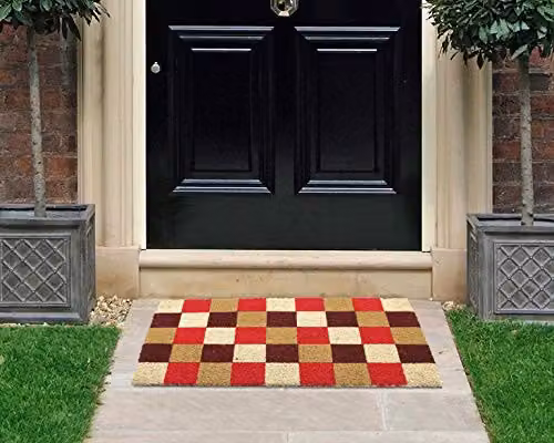 Coco&Coir Vintage Checks Natural Coir Door Mat, Multicolour, W: 75 cm, D: 45 cm, H: 1.5 cm – 2