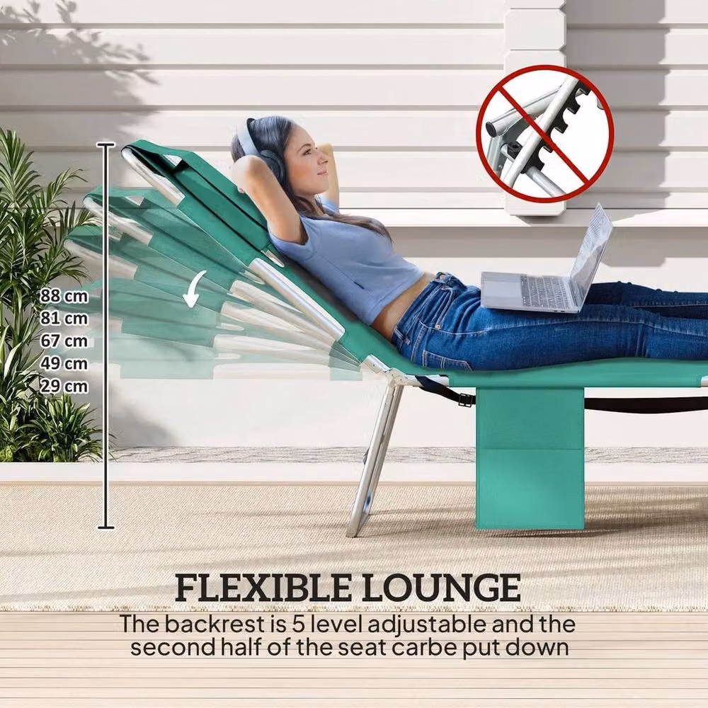 NESTLUNE Set of 2 Folding Green Garden Sun Loungers with Reading Hole – 4