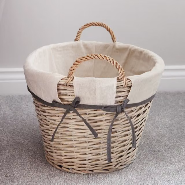 JVL Arianna Oval Tapered Willow Storage Basket, Grey, W: 36.0 cm, D: 27.0 cm, H: 1.0 cm – 1