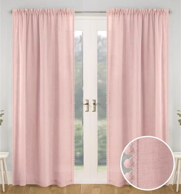 Tyrone Textiles Pair of Pink Sheer Voile Fabric Panels with Rod Pocket, Width: 122 cm