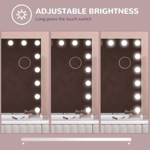 HOMCOM White Tabletop Vanity Mirror with Dimmable LED Lights and Touch Switch, W: 80 cm, H: 62 cm – 4