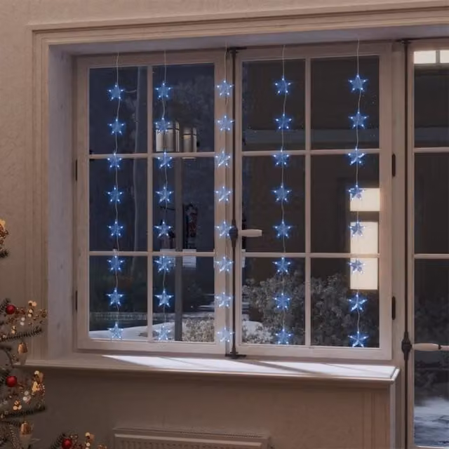 Berkfield Home Blue LED Star Curtain Fairy Lights with 200 LEDs and 8 Functions – 1