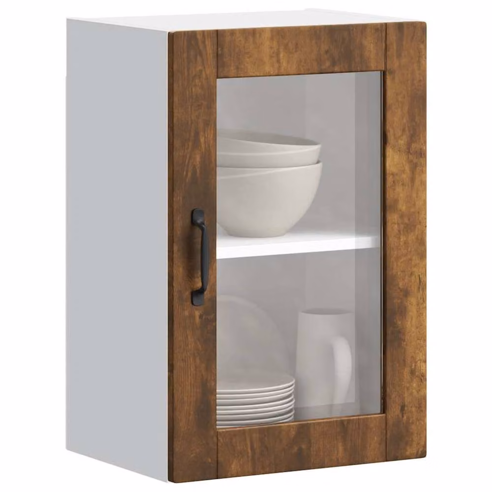 Berkfield Home Porto Smoked Oak Kitchen Wall Cabinet with Glass Doors in Brown – 2