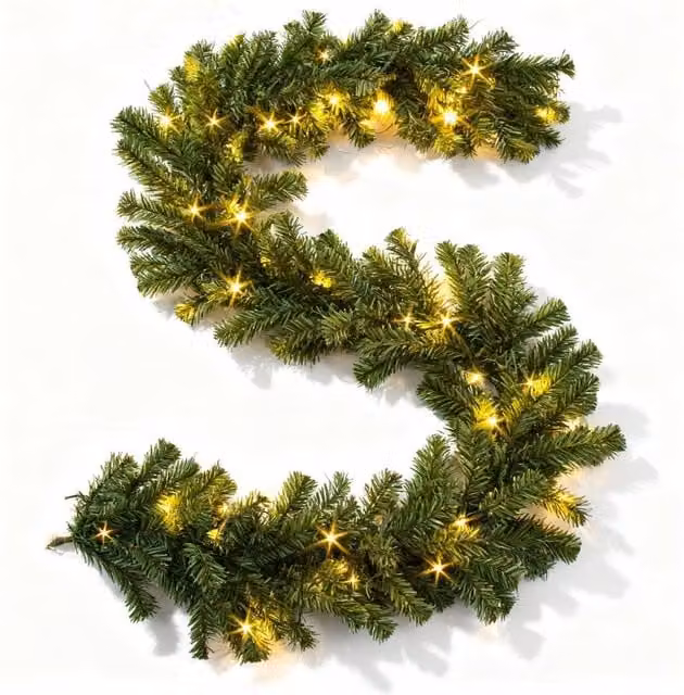 Shatchi 2-Pack Green Alaskan Christmas Garland with 70 Warm White LEDs, 2.7m