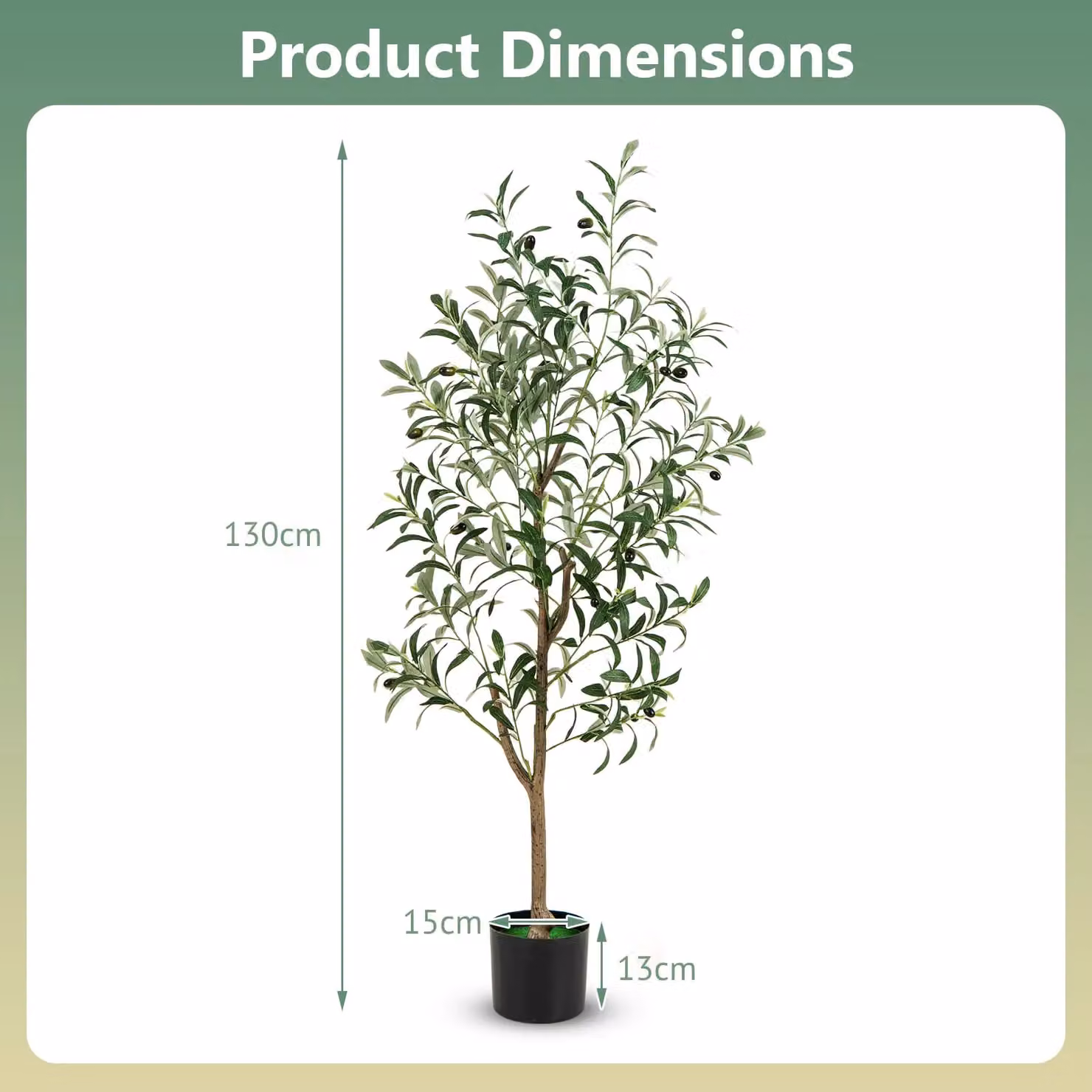 Costway Set of 2 Artificial Olive Trees with Realistic Fruits in Green, Height: 130 cm – 2