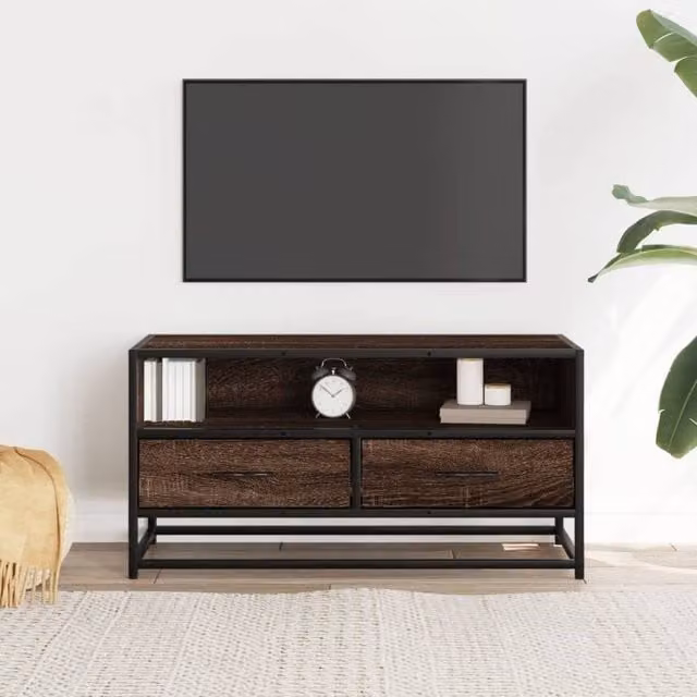 Berkfield Home Brown Oak TV Cabinet in Engineered Wood and Metal, W: 80 cm, D: 34.5 cm, H: 40 cm – 1