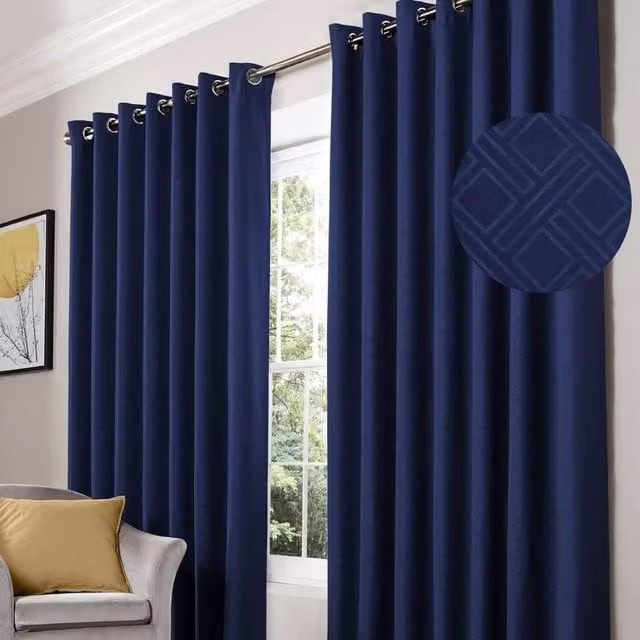 Alan Symonds Blue Diamond Blackout Eyelet Curtains, Width: 168 cm, Height: 183 cm