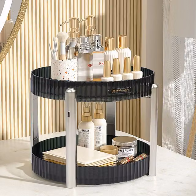 Living and Home Round Rotating Plastic Storage Organiser for Spices and Makeup in Green and Silver – 1