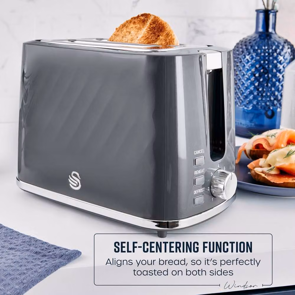Swan Windsor 2 Slice Toaster in Grey with 7 Browning Levels and 900W Power – 8
