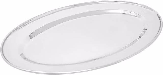 BARGAINS-GALORE Stainless Steel Oval Food Serving Plate and Curry Dish Tray in Silver, 35 cm
