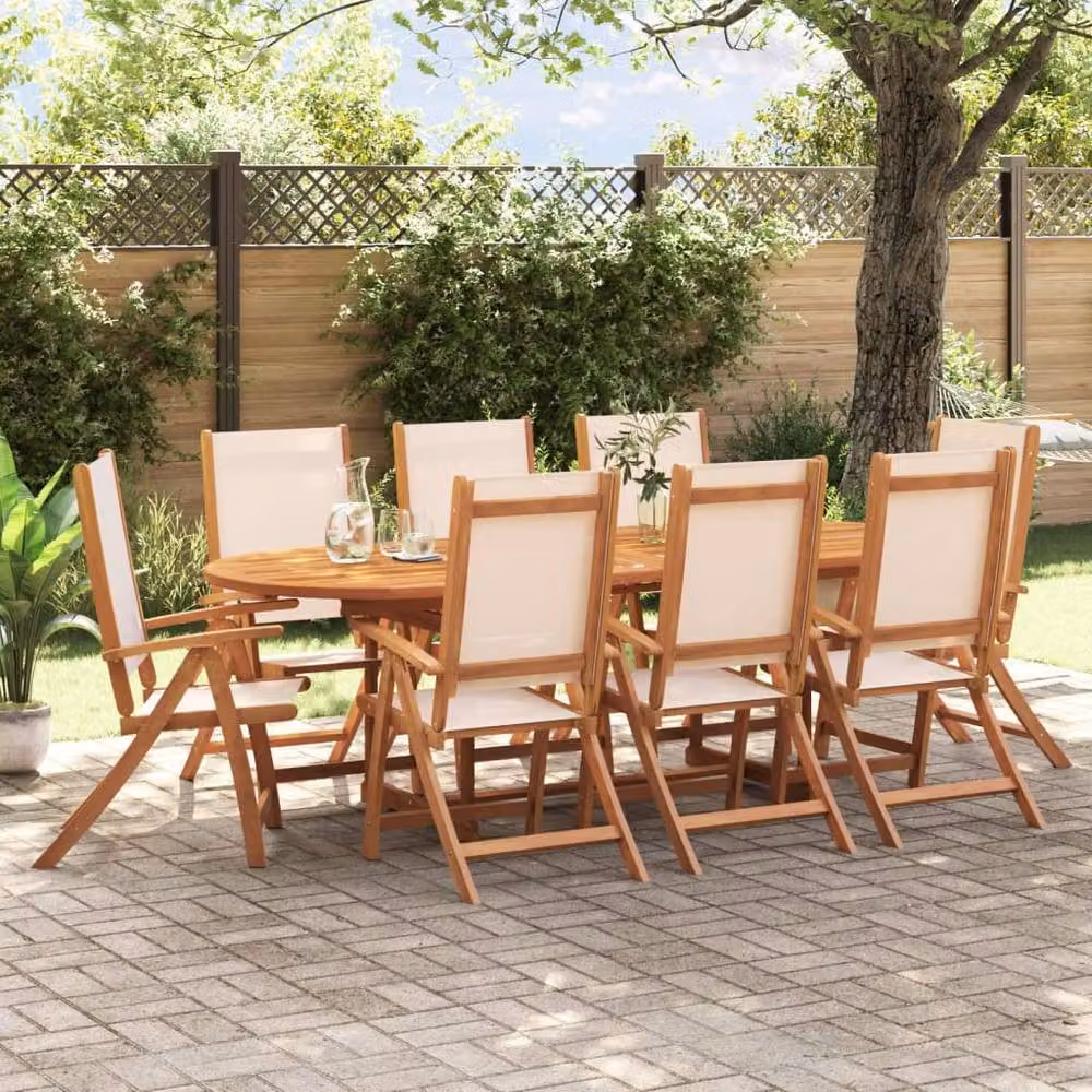Berkfield Home Beautiful Set of 8 Folding Garden Chairs in Brown Acacia Wood and Beige Textilene – 2