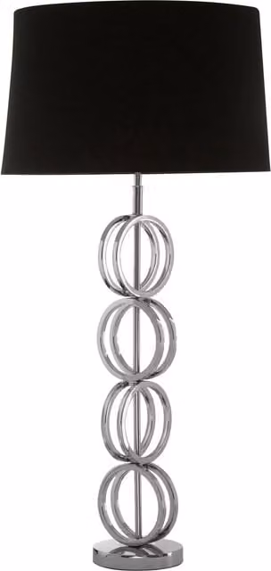 Fifty Five South Orsina Table Lamp with Multi Ring Chain Base, Stainless Steel Pedestal and Black Fabric Shade in Silver – 1