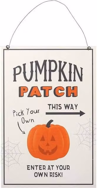 Something Different Pumpkin Patch Halloween Hanging MDF Wall Plaque in White, W/H: 30 x 20 cm