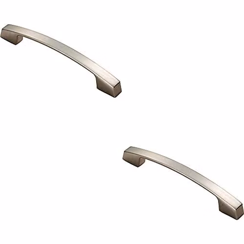 Loops 2 Pack Curved Bow Bridge Pull Handles in Brushed Silver, 169 x 14 mm, 128 mm Fixing Centres