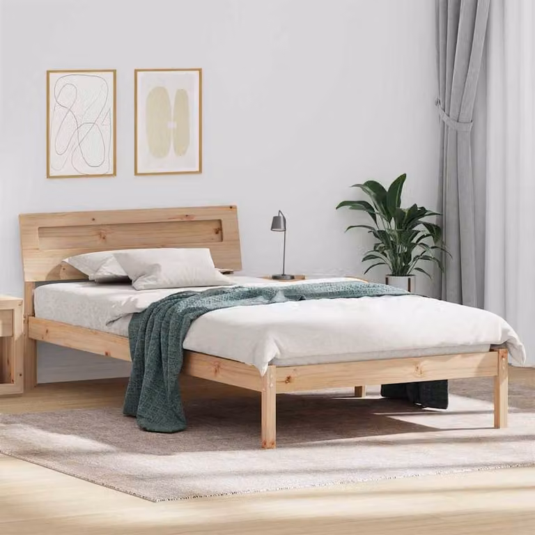 Berkfield Home Modern Solid Wood Bed with LED Strip Lights and Headboard in Brown, W/D/H: 90 x 190 cm
