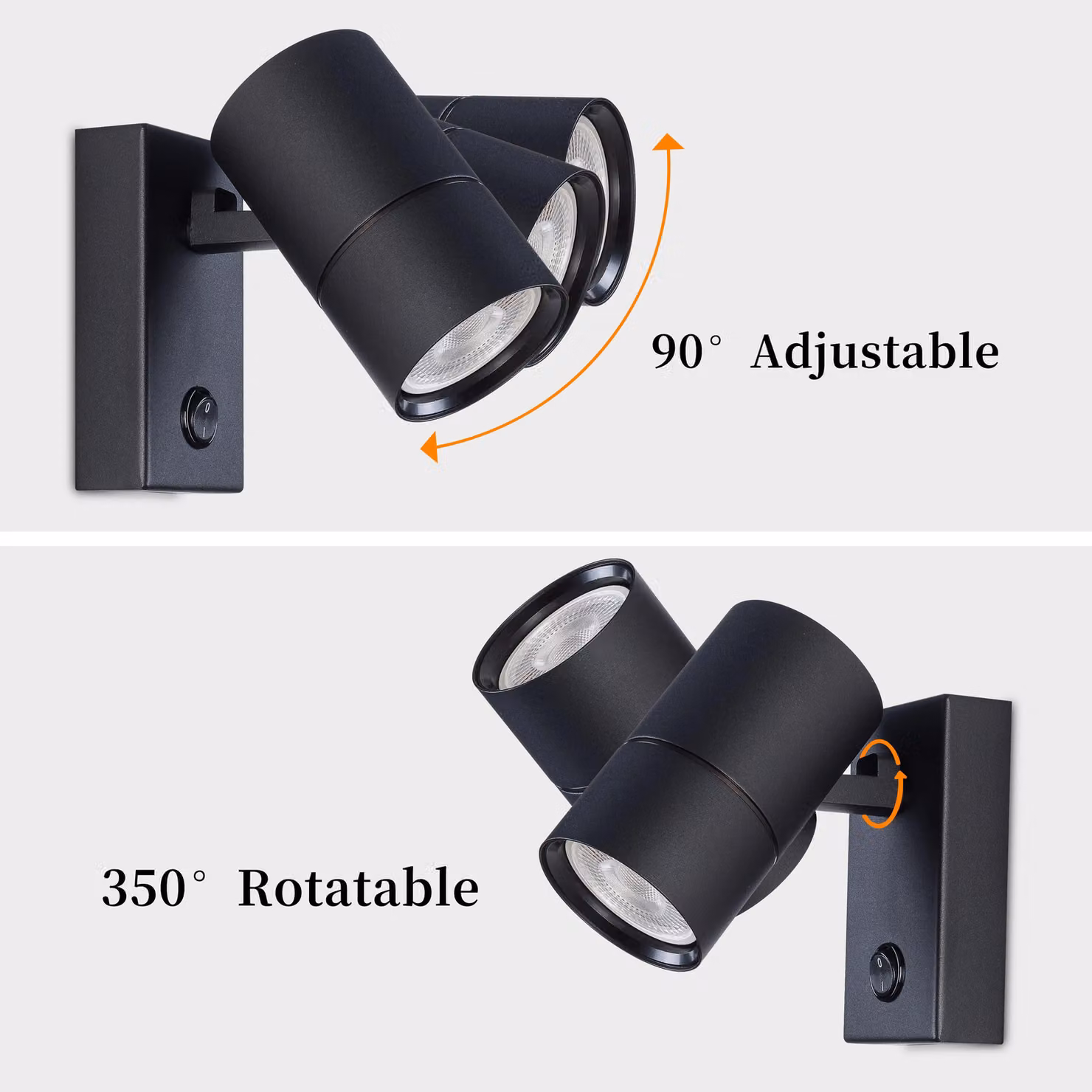 Harper Living Adjustable GU10 Wall Spotlight in Black with Toggle Switch – 3