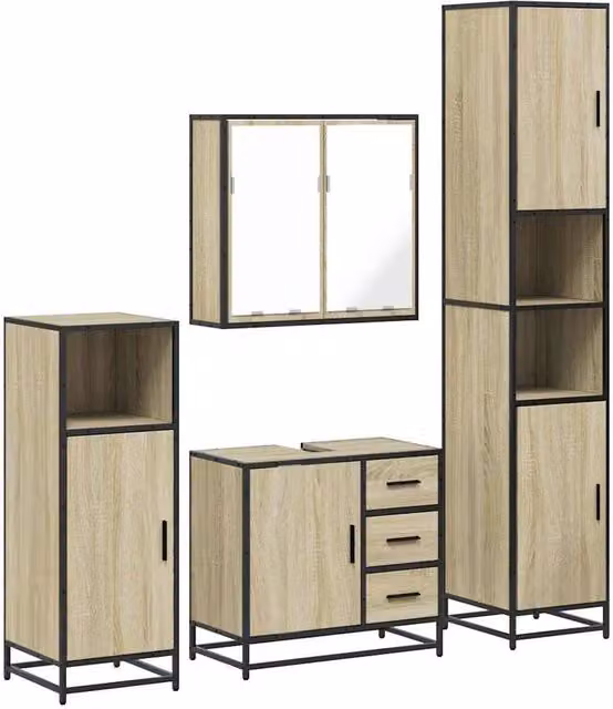 Berkfield Home 4-Piece Bathroom Furniture Set in Sonoma Oak and Light Beige