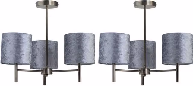 First Choice Lighting Brea Set of 2 Antique Brass Ceiling Light Fittings with Grey Fabric Shades – 1