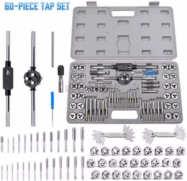 FLAVORA 60-Piece Metric and Imperial Stainless Steel Tap and Die Set in Silver – 1