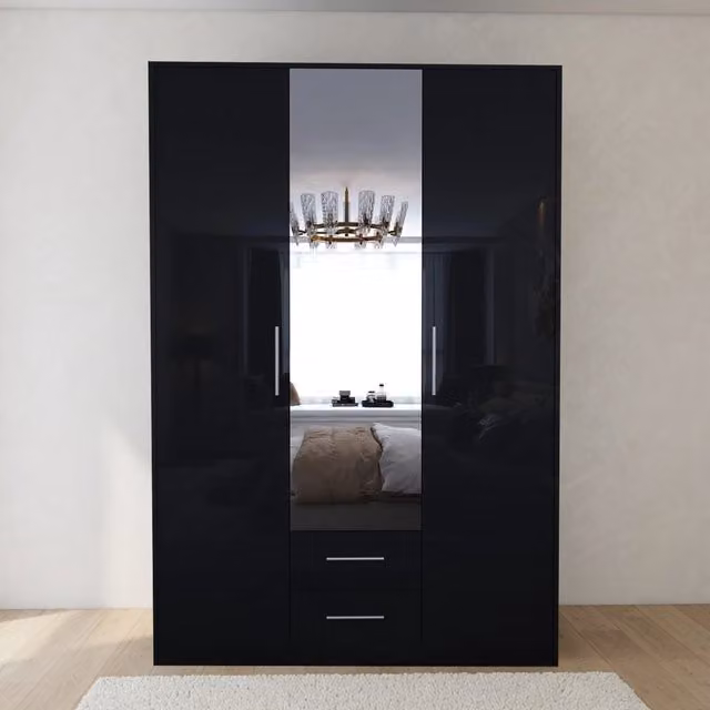 Swindon Gloss Black 3 Door Wardrobe 135cm