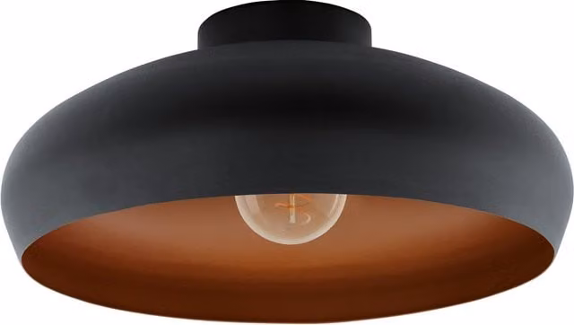 Loops Semi Flush Round Ceiling Light in Black and Copper with E27 Bulb Holder – 1
