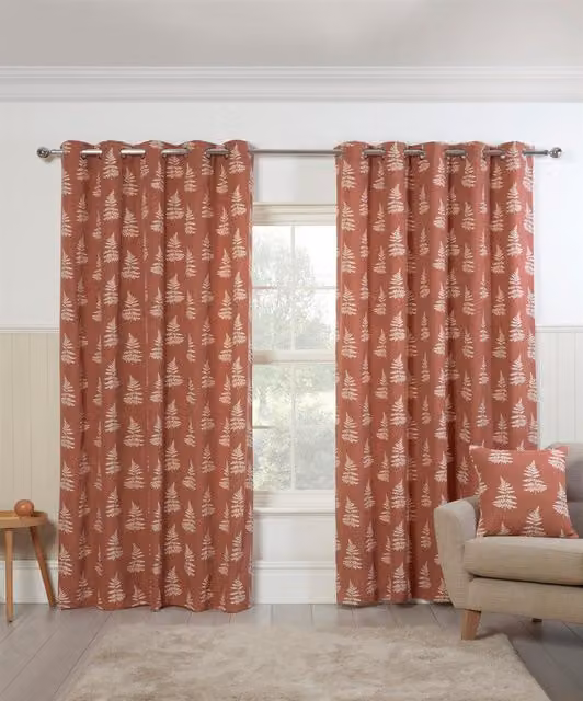 Sundour Esher Fern Leaf Eyelet Curtains in Orange, Width: 168 cm, Drop: 183 cm