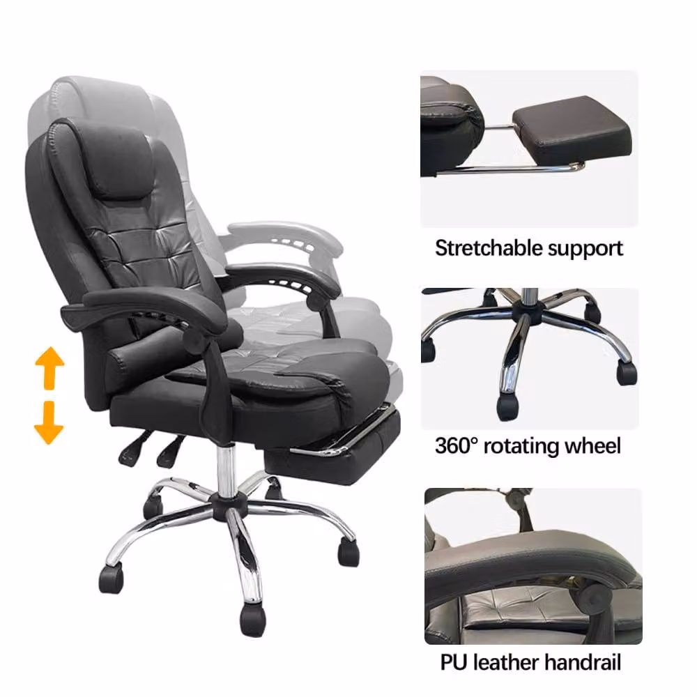 Alivio Black Synthetic Leather Office Massage Chair with 360 Swivel, Footrest, Lumbar Support and Headrest – 5