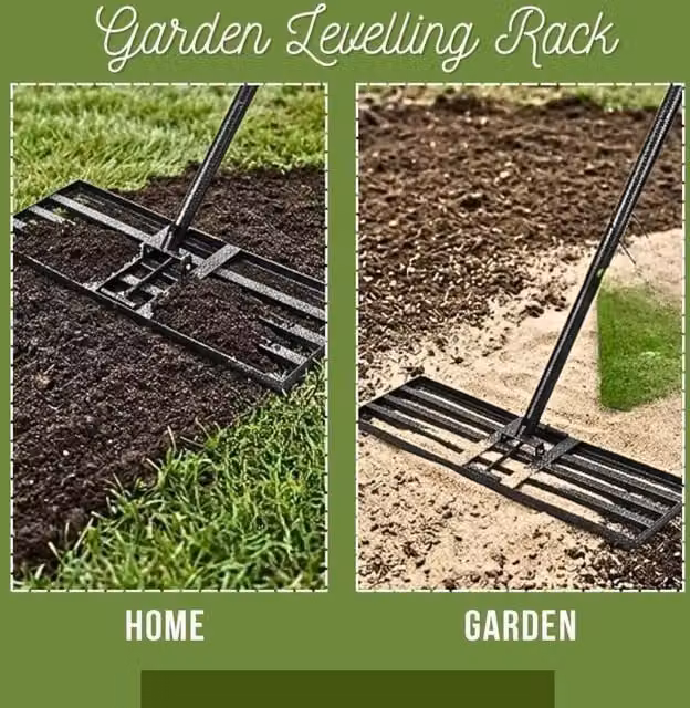 VOGREX Foldable Lawn Levelling Rake with Tilting Steel Handle in Black, W: 76 cm, D: 25 cm – 1