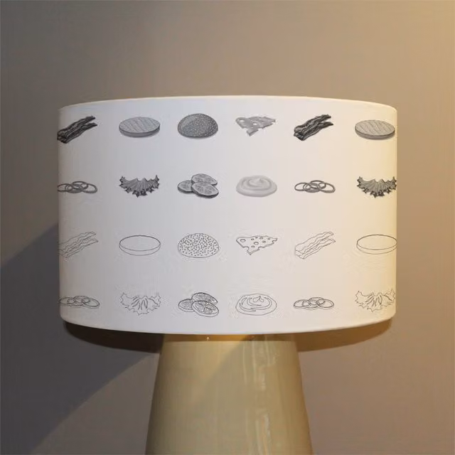 Benjamin Tate Design LTD Burger and Sandwich Icon Designer Ceiling Lamp in Black and White, Diameter: 25 cm