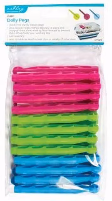 Ashley Plastic Dolly Clothes Pegs, Multicolour, Pack of 24