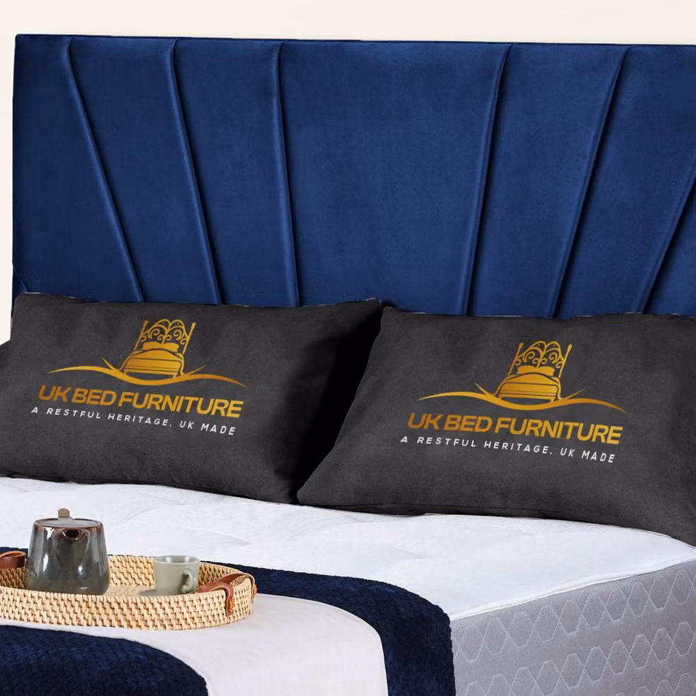 UK Bed Furniture Sunrise Blue Velvet Upholstered Slatted Base Bed with 48 Inch Headboard, Size: King (180 x 200 cm) – 2